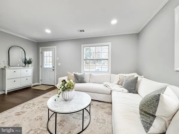 a living room with furniture a window and a potted plant
