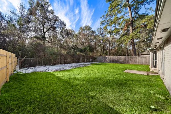 a view of yard with trampoline