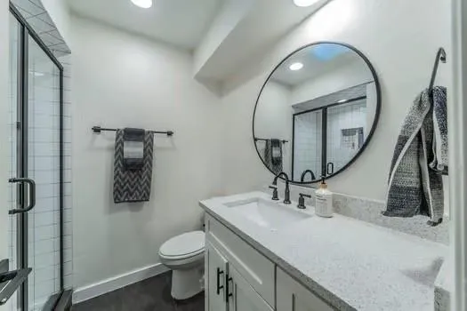 a bathroom with a toilet a sink and a mirror