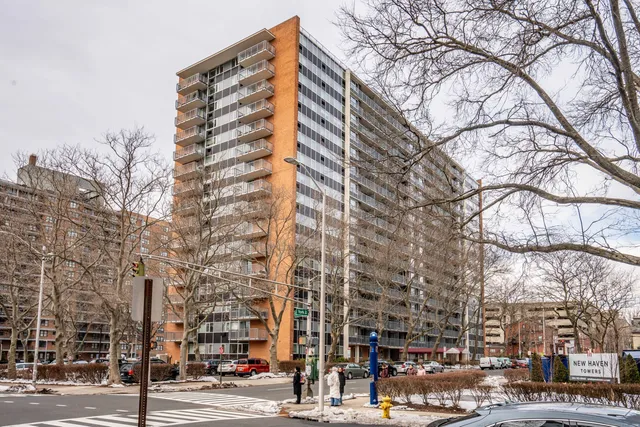 a view of a building with a street