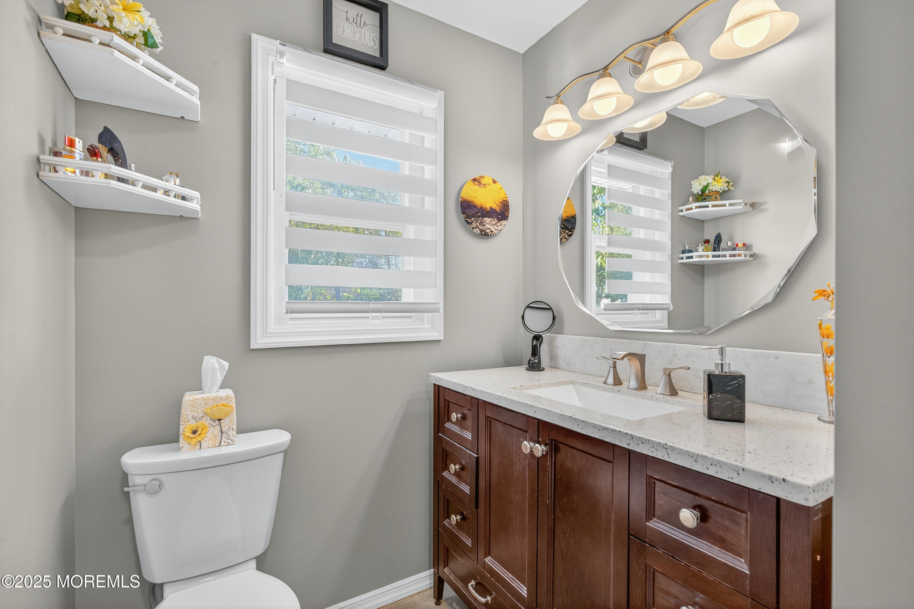 35 Heather Road Toms River, NJ 08753 - Photo 20 of 40 a bathroom with a granite countertop toilet sink and mirror