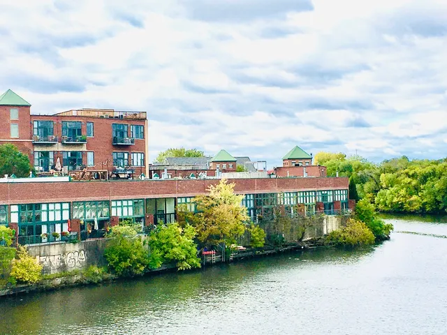 a view of a lake with a city