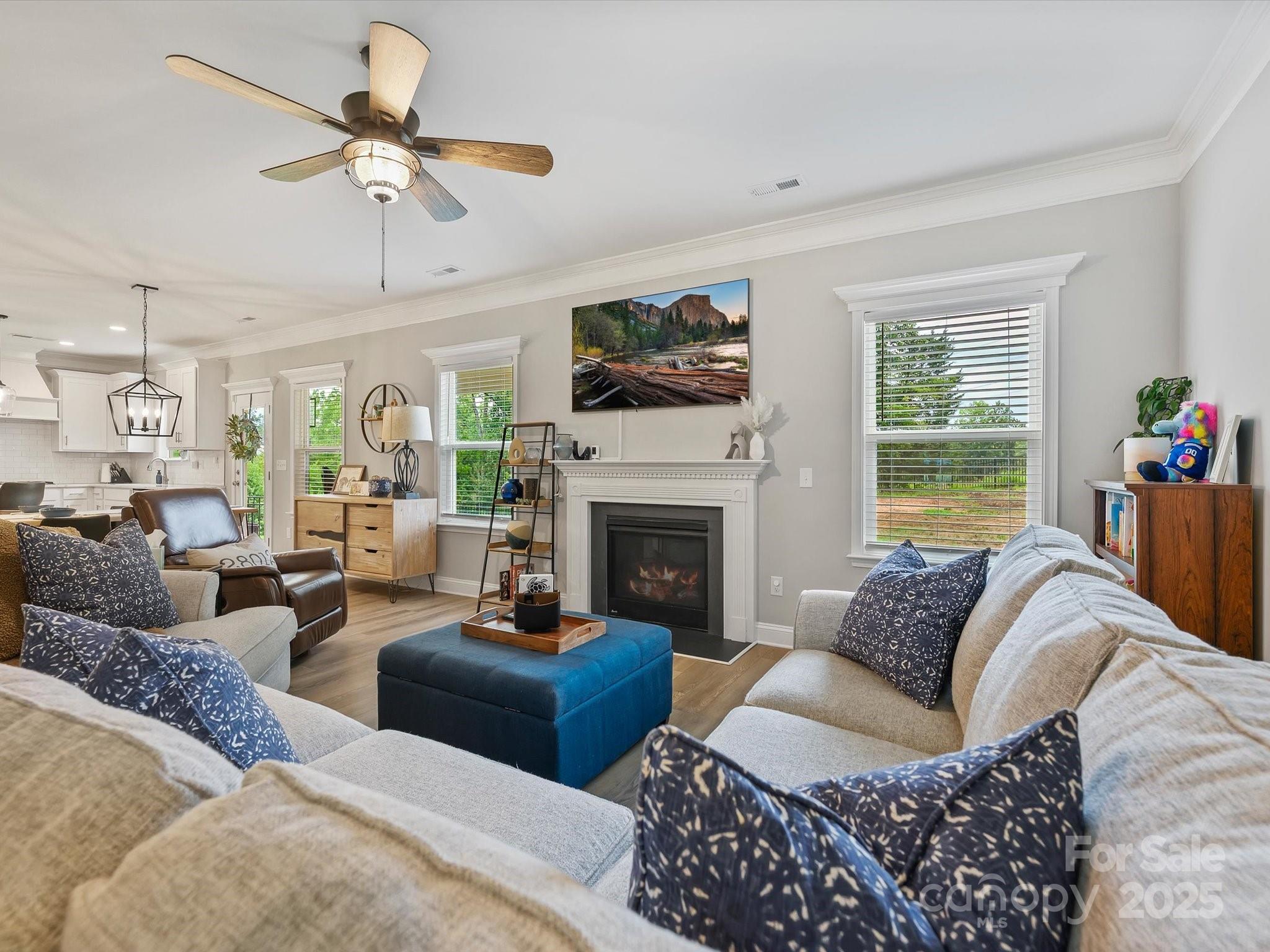 2901 South Point Road Belmont, NC 28012 - Photo 9 of 35 a living room with furniture a fireplace and a flat screen tv