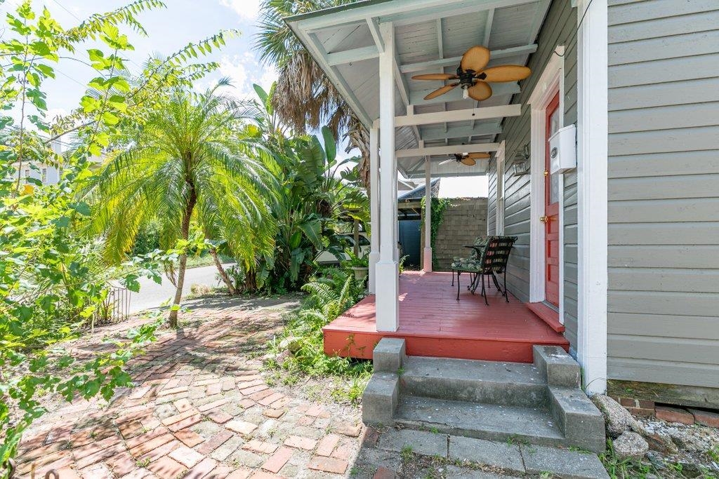40 Abbott Street St. Augustine, FL 32084 - Photo 8 of 58 View of patio / terrace featuring a ceiling fan and a deck