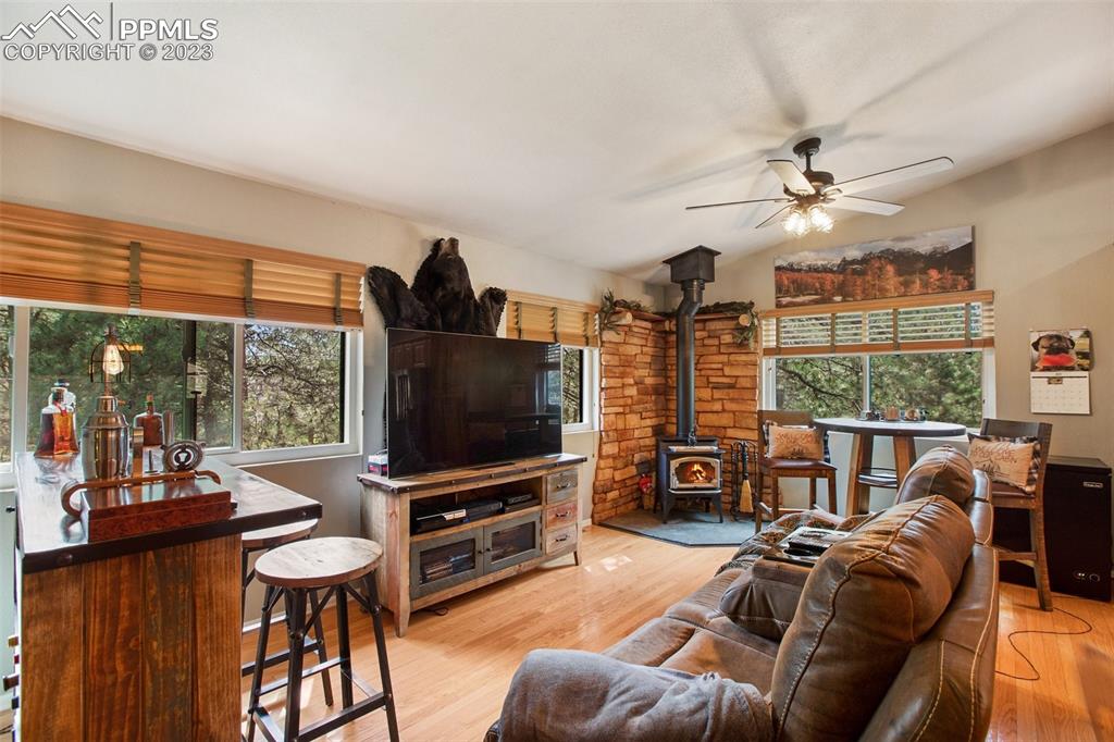 290 North Mountain Estates Road Florissant, CO 80816 - Photo 14 of 32 a living room with furniture and a flat screen tv
