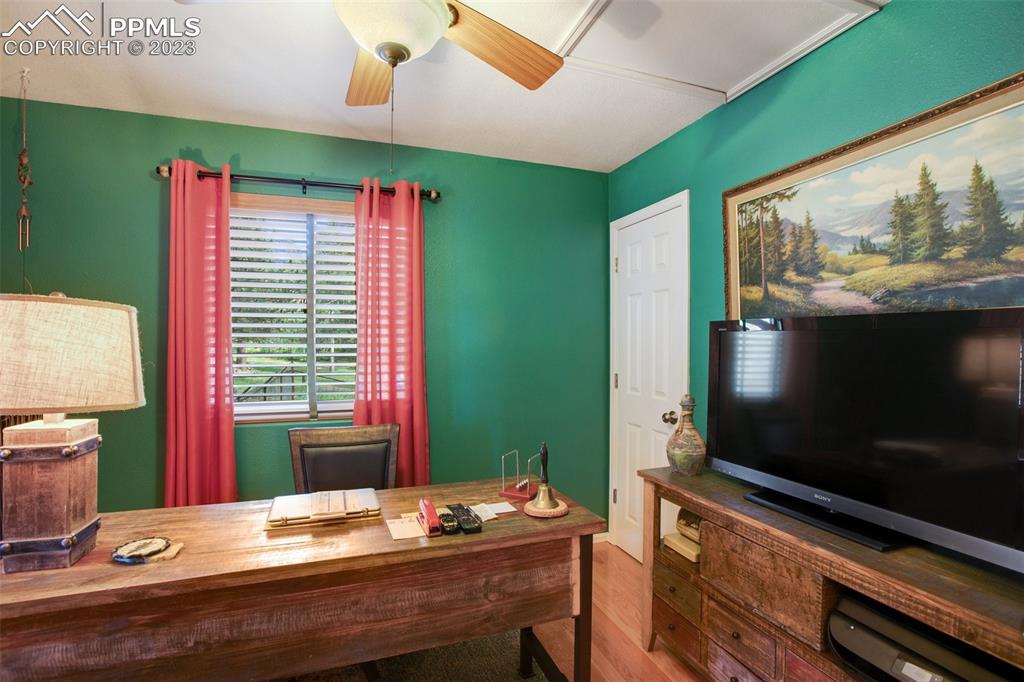 290 North Mountain Estates Road Florissant, CO 80816 - Photo 27 of 32 a room with furniture and flat screen tv