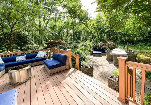 a view of a garden with a fountain