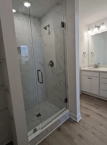 a bathroom with a shower