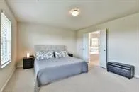 a bedroom with a bed and a couch