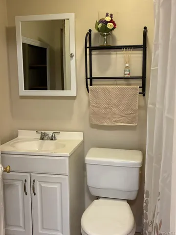 a bathroom with a toilet a sink and mirror