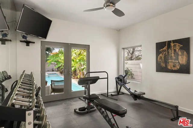 a view of a room with gym equipment