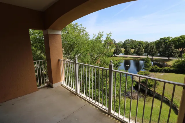 a view of a balcony with lake view