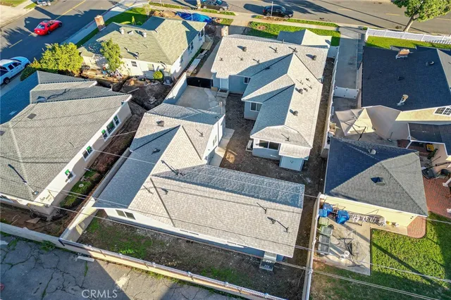 an aerial view of a house with a garden