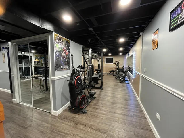 a view of a room with gym equipment