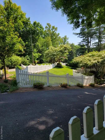 a view of a garden with trees