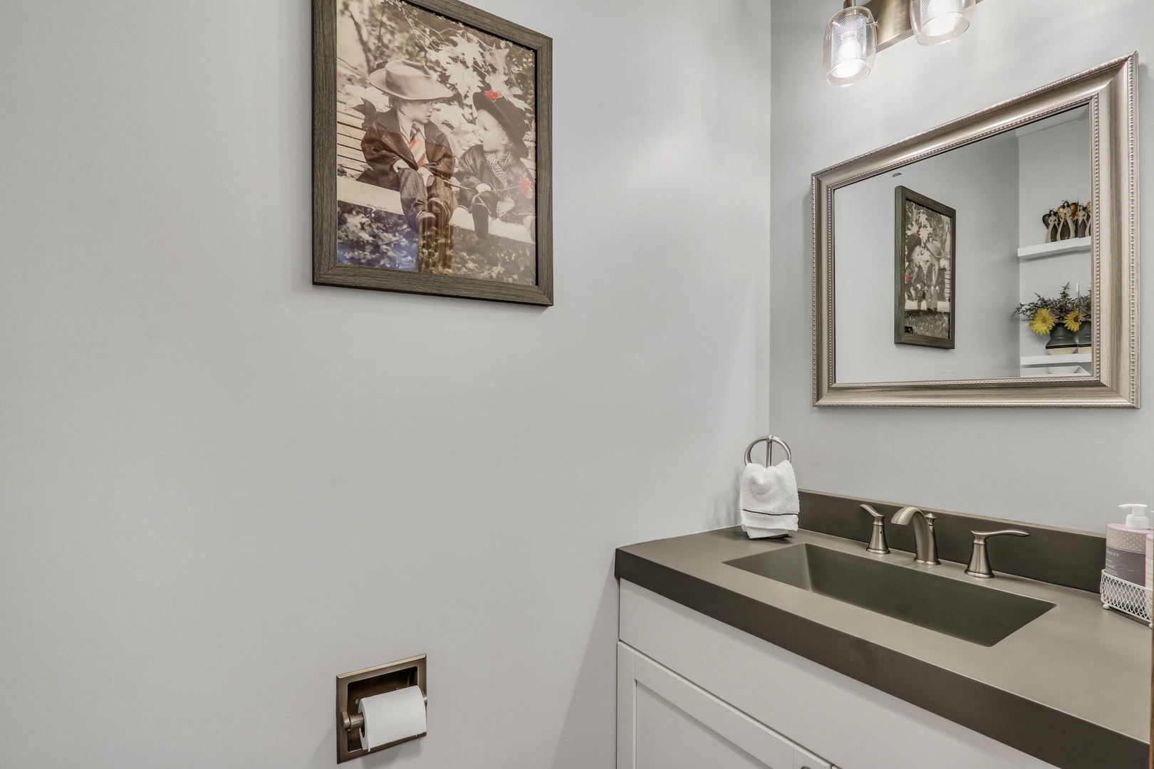 2101 Peach Tree Lane Algonquin, IL 60102 - Photo 14 of 24 a bathroom with a granite countertop sink and a mirror