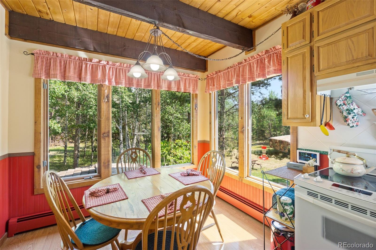 600 Old Squaw Pass Road Evergreen, CO 80439 - Photo 13 of 40 a dining room with furniture a rug and a chandelier