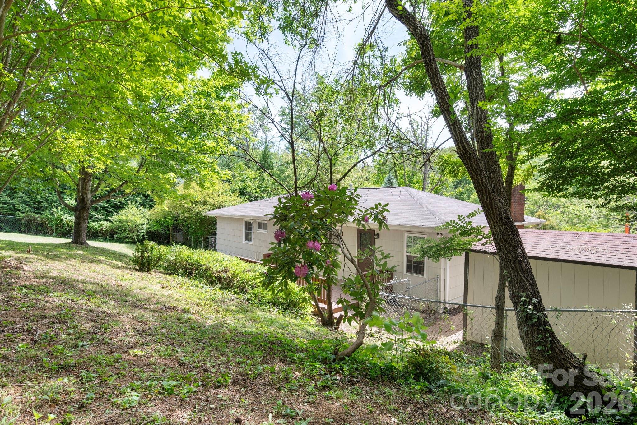 34 Wolfe Cove Road Asheville, NC 28804 - Photo 36 of 42 a backyard of a house with plants and large trees