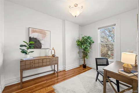 a view of a livingroom with furniture and a potted plant