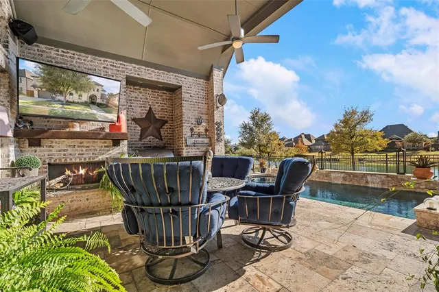a view of balcony with furniture