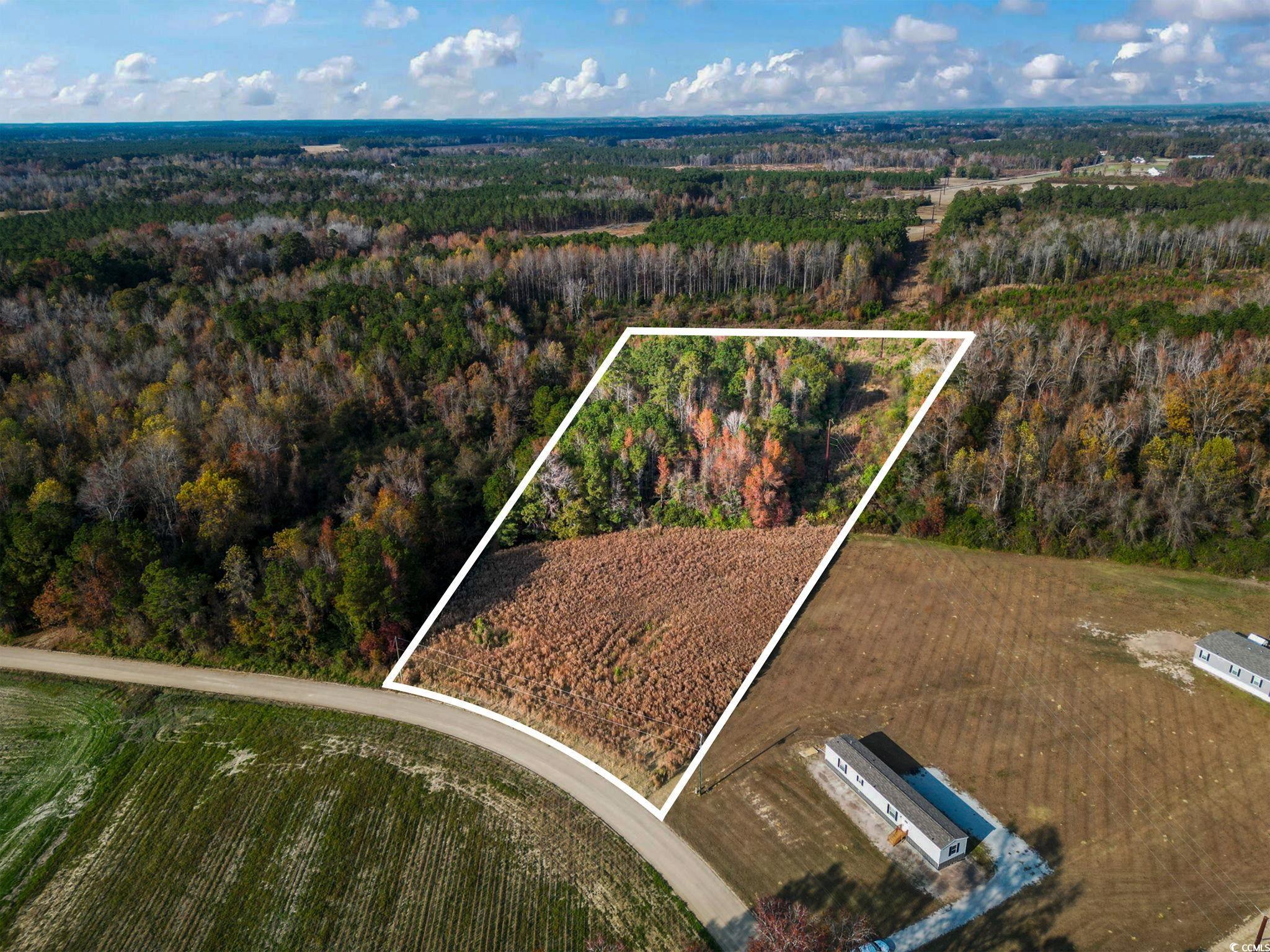 View of property location with property parcel outlined and a heavily wooded area