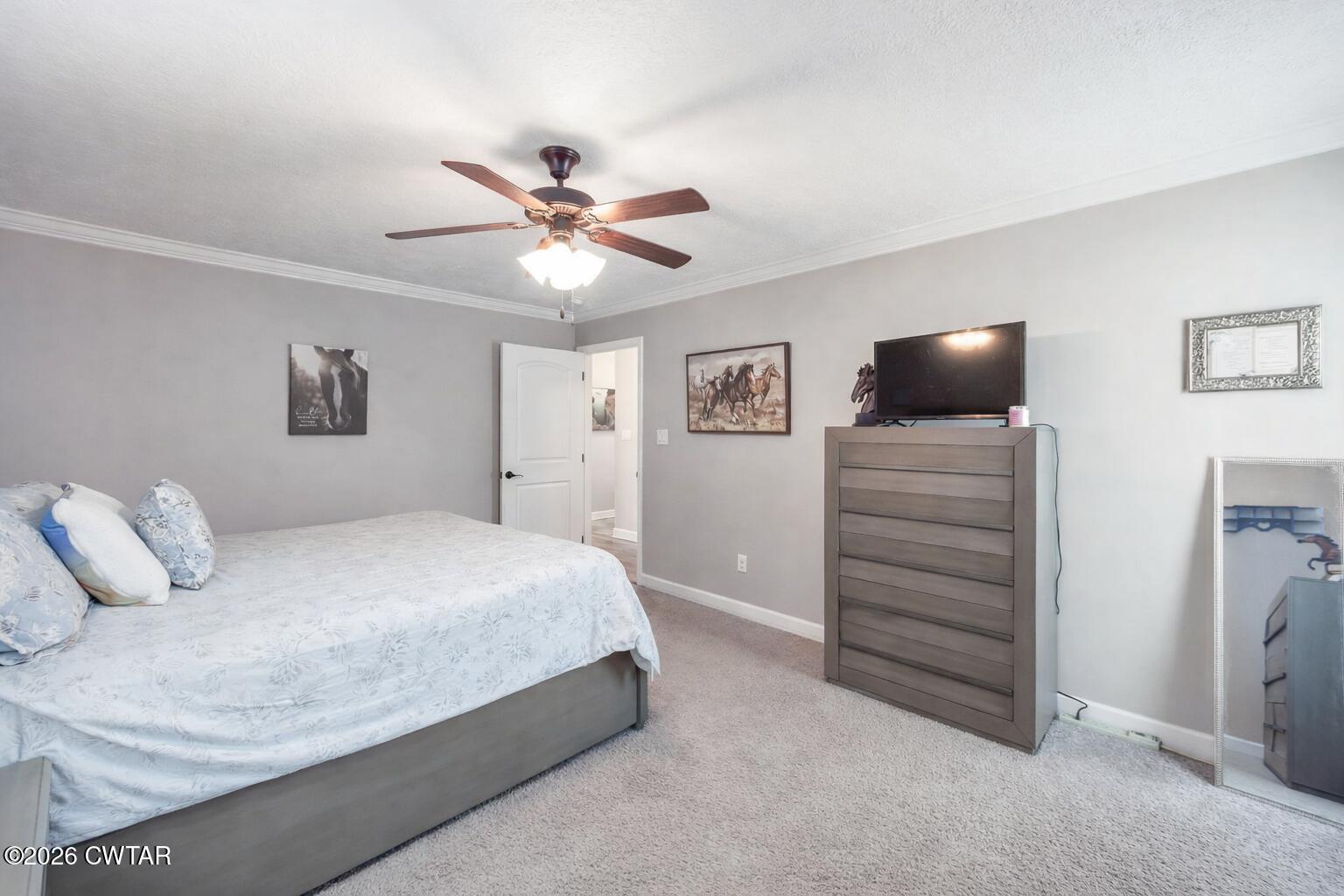 255 Taylor Drive Bells, TN 38006 - Photo 13 of 28 a bedroom with a large bed and a chandelier