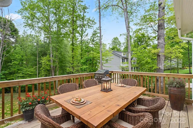 a view of a patio with furniture
