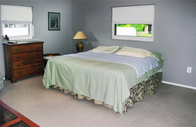 a bedroom with a bed and a dresser