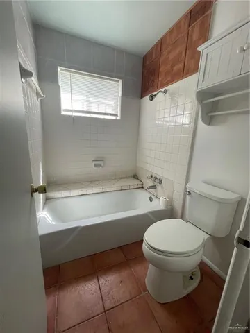 a bathroom with a toilet and a bathtub