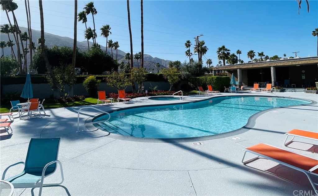 an outdoor space with furniture