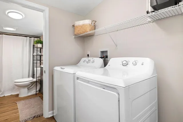 a utility room with dryer and washer