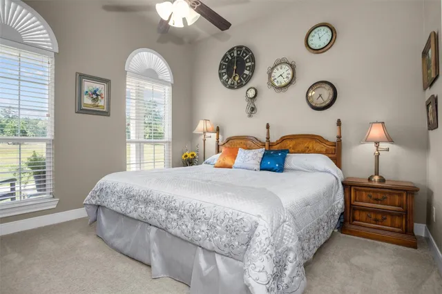 a bedroom with bed and a window