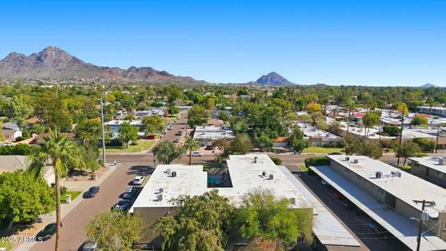 a view of a city with a mountain