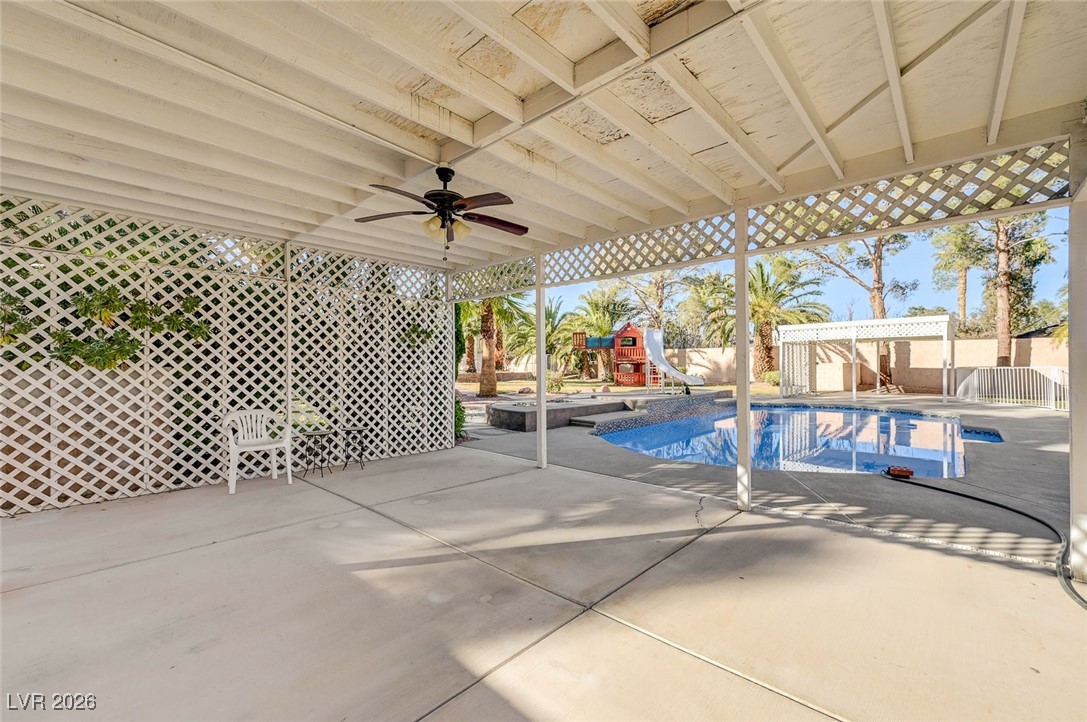 2955 El Camino Road Las Vegas, NV 89146 - Photo 84 of 99 View of patio featuring a playground and a ceiling fan