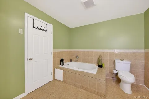 a bathroom with a toilet and a bathtub