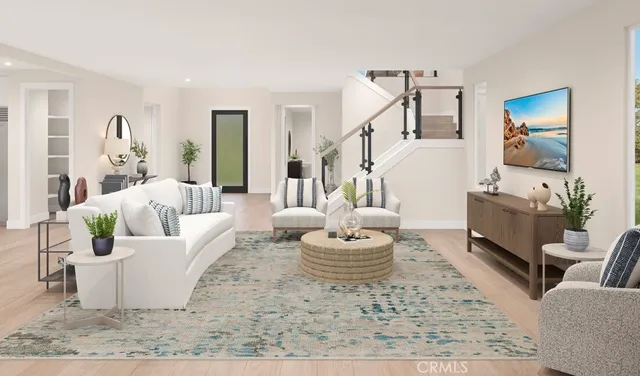 a living room with furniture and a rug