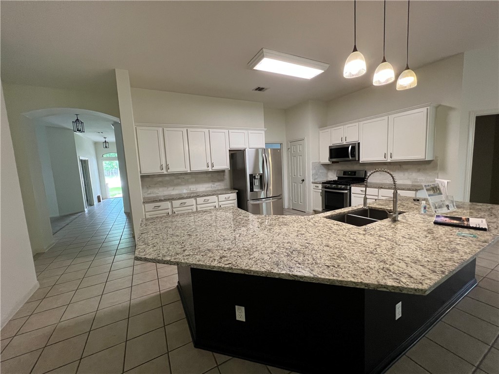 507 Red Hawk Drive Leander, TX 78641 - Photo 3 of 14 a kitchen with stainless steel appliances granite countertop a sink a stove a refrigerator a counter top space and cabinets