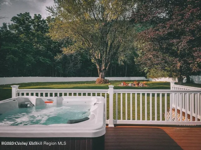 a garden view with a seating space