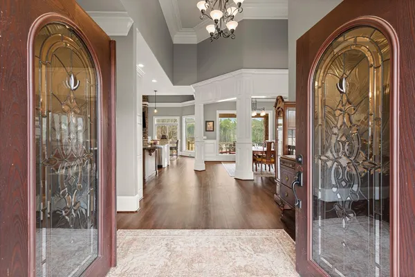 a view of a bath tub sitting in a bathroom