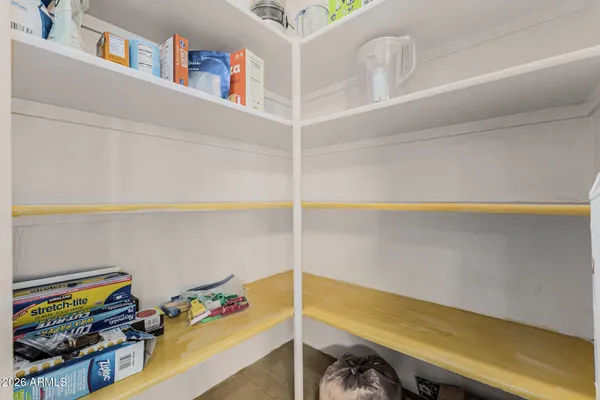 a view of a room with shelves