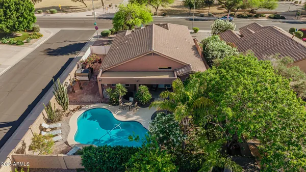 an aerial view of a house
