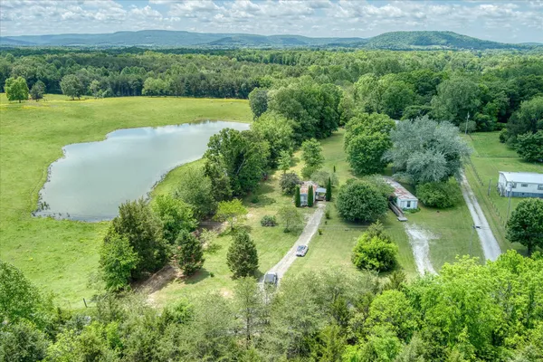 an aerial view of a garden