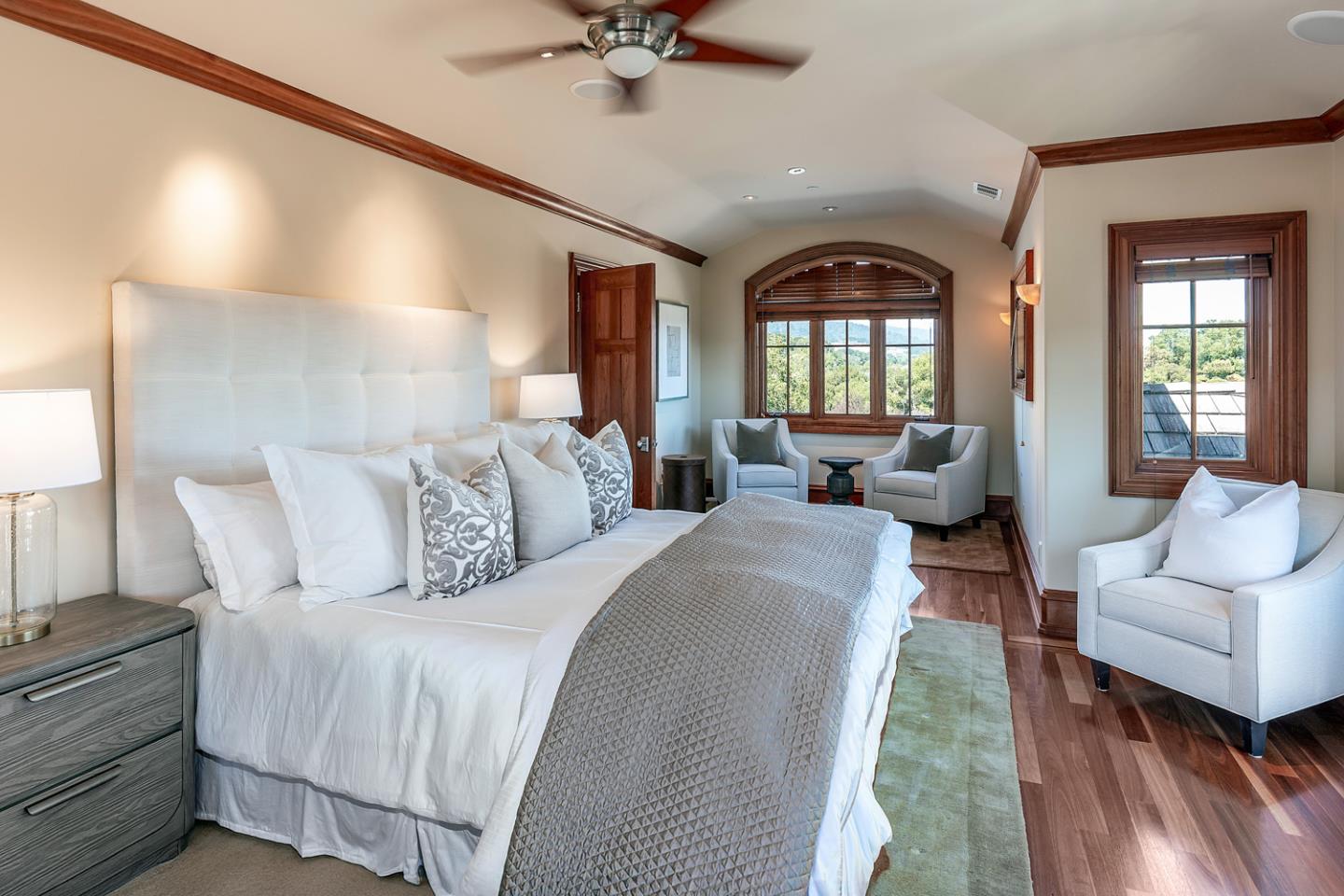 1 Redberry Ridge Portola Valley, CA 94028 - Photo 20 of 59 a spacious bedroom with a balcony furniture and a large window