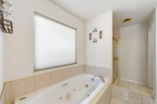 a bathroom with a bathtub and shower