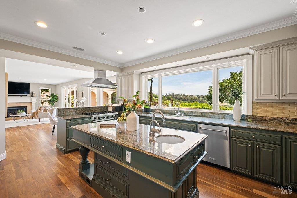 82 McNear Drive San Rafael, CA 94901 - Photo 18 of 54 a kitchen with granite countertop a sink stove and cabinets