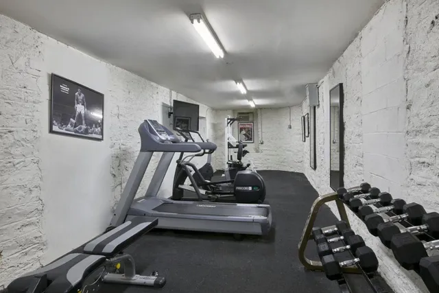 a room with gym equipment