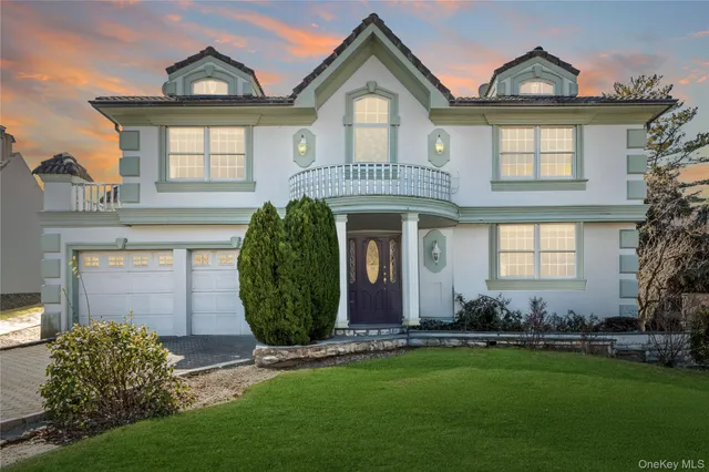 a front view of a house with a garden and plants
