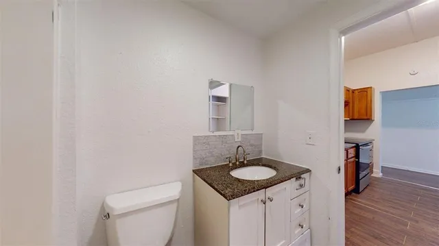 a bathroom with a sink toilet and vanity