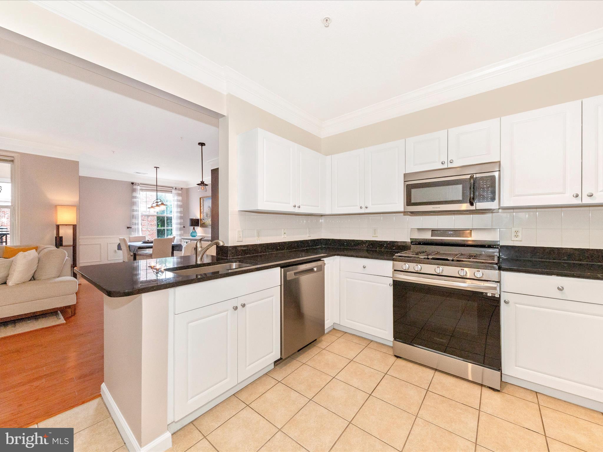 7 Booth Street, Unit 201 Gaithersburg, MD 20878 - Photo 13 of 67 a kitchen with granite countertop a sink cabinets and stainless steel appliances