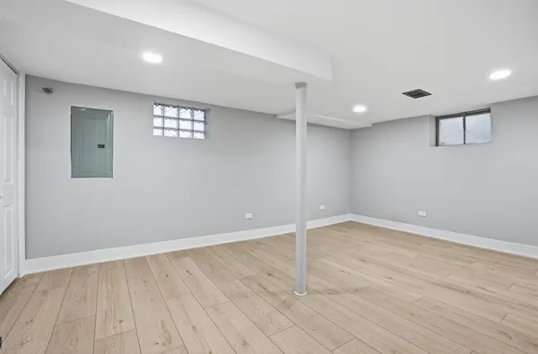 an empty room with a workbench